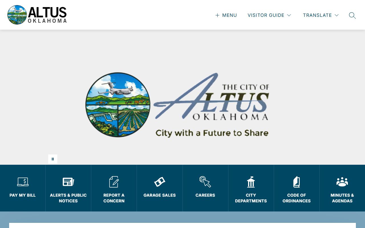 City of Altus official website near the Jackson County Court Clerk and courthouse