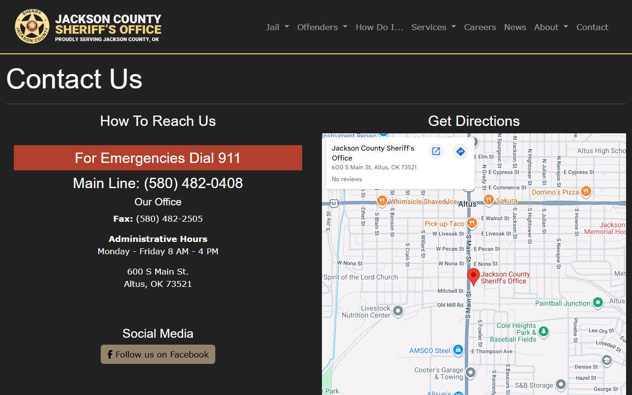 Jackson County arrest records: Sheriff's Office contact page