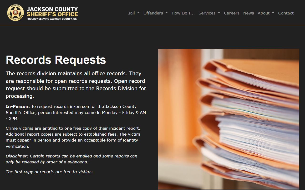 Jackson County arrest records: Sheriff's Office records request page