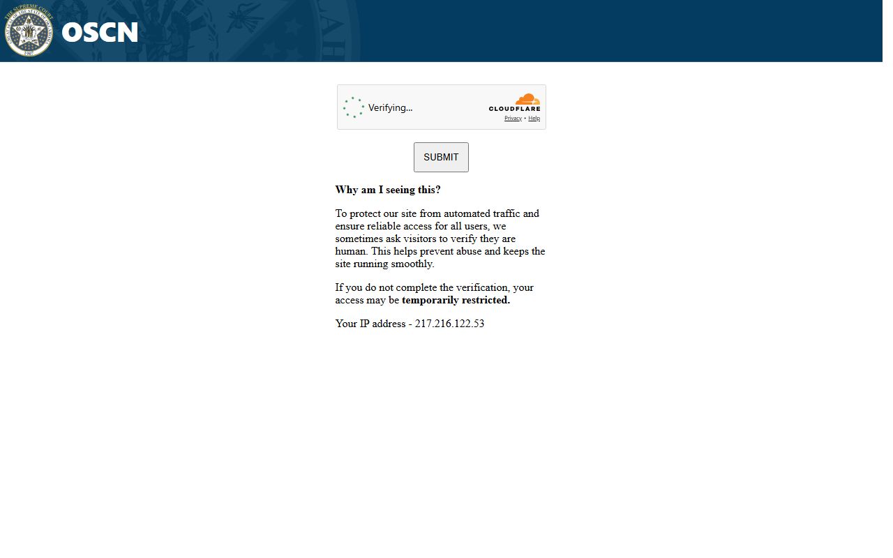 OSCN docket search page for Jackson County court dockets