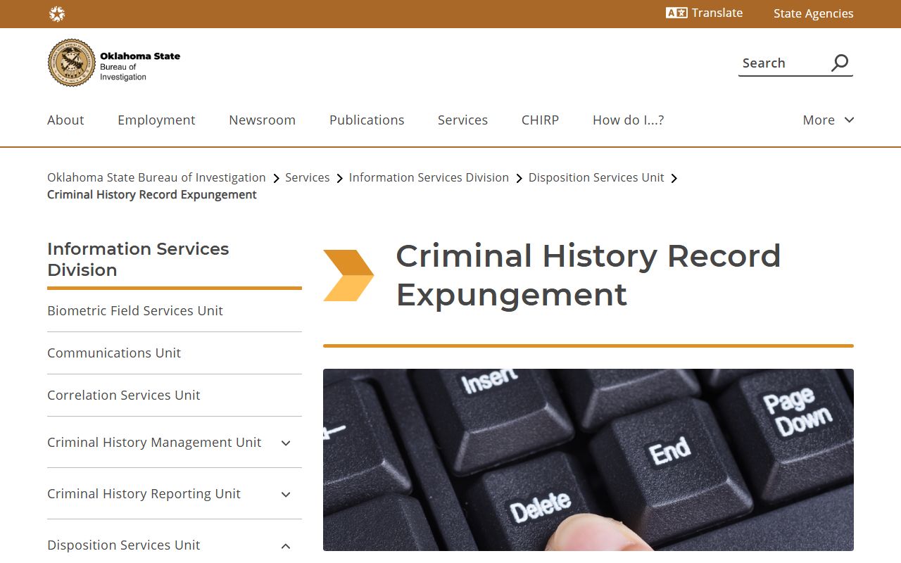 Jackson County criminal court records: OSBI criminal history expungement page