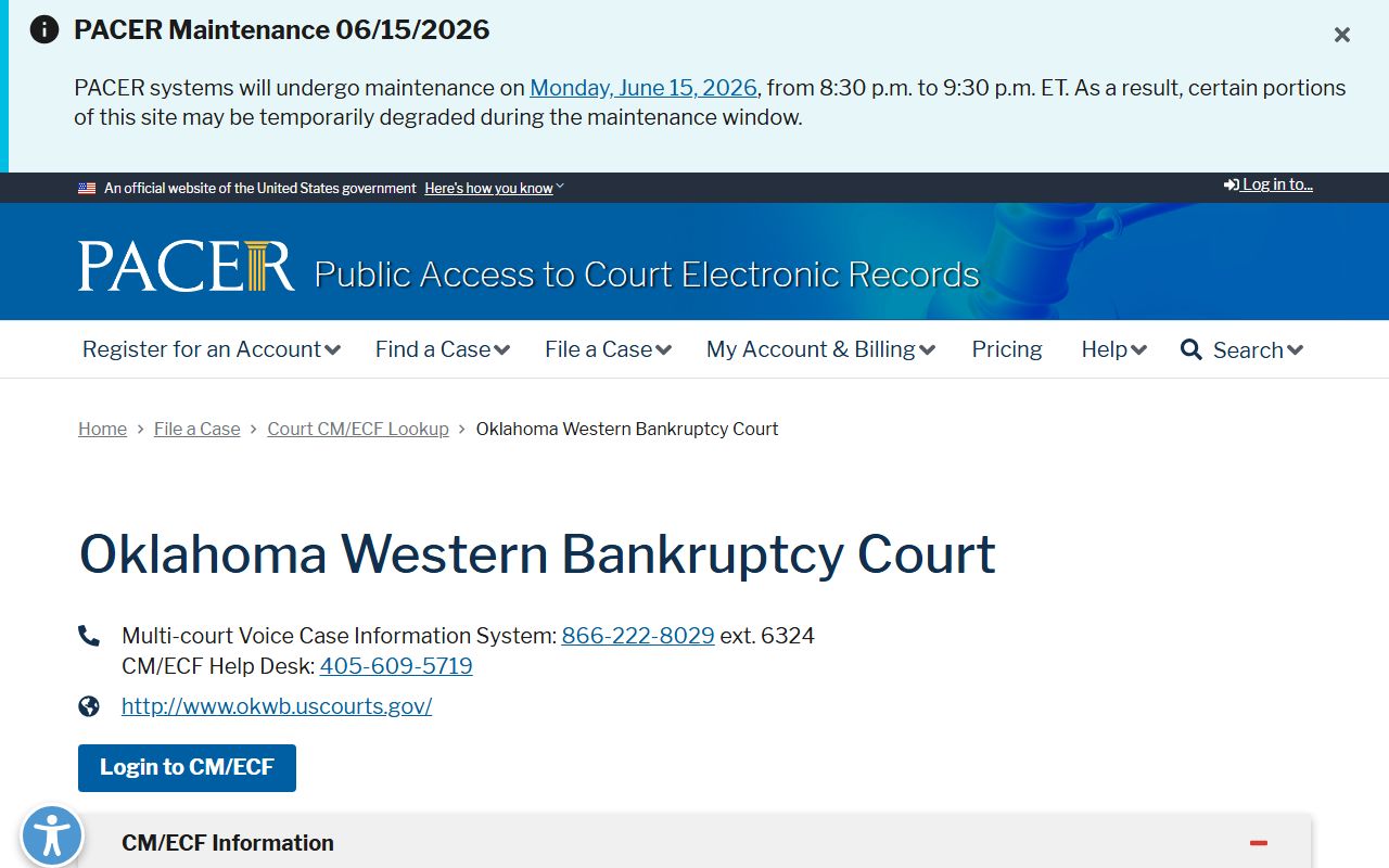 PACER CM/ECF court lookup for Jackson County federal case access