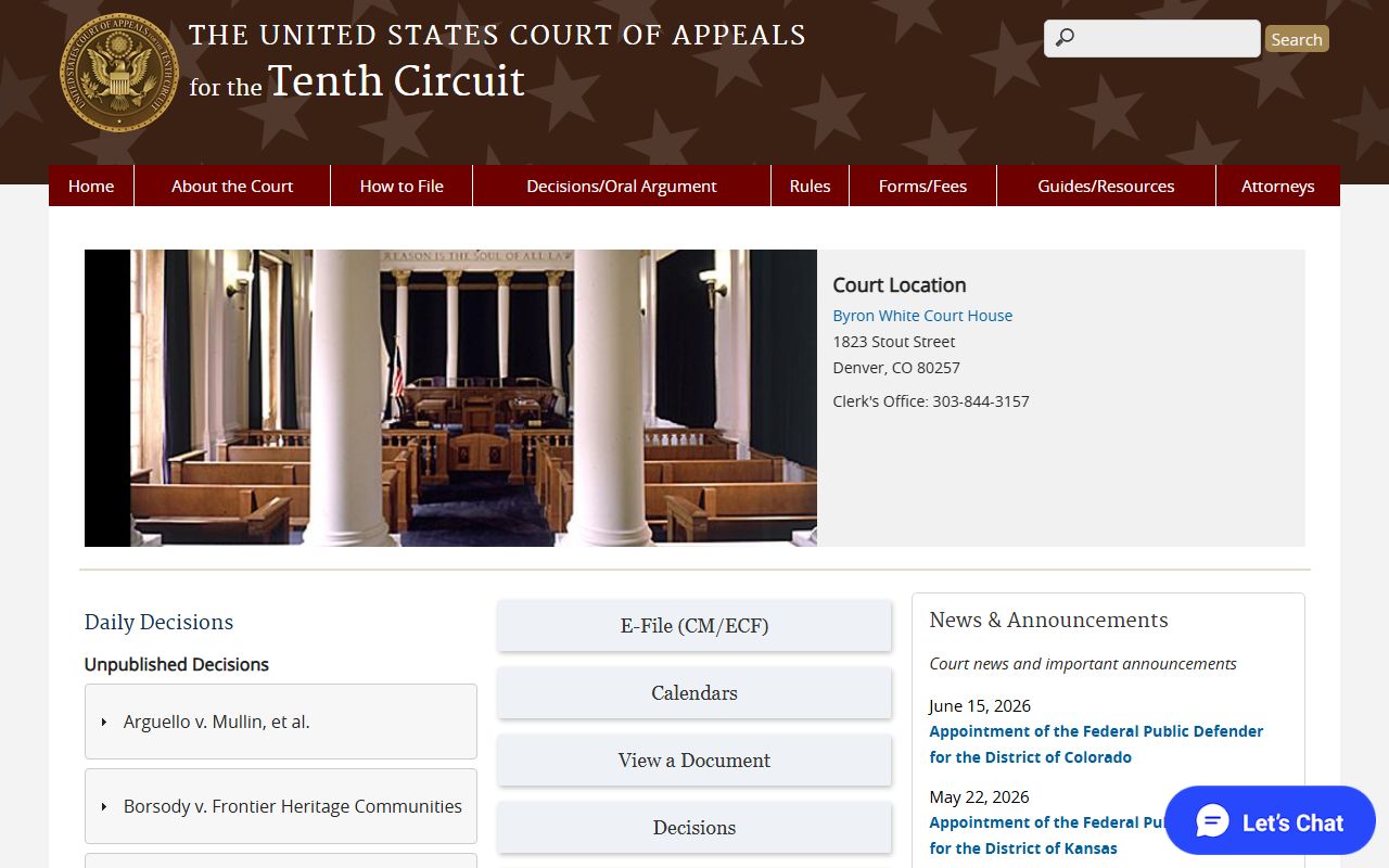 Tenth Circuit home page for Jackson County federal appeal records