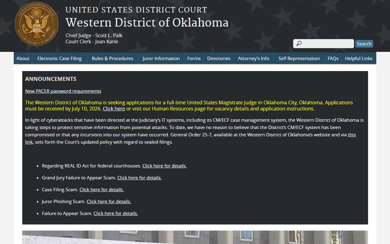 U.S. District Court for the Western District of Oklahoma serving Jackson County federal court records