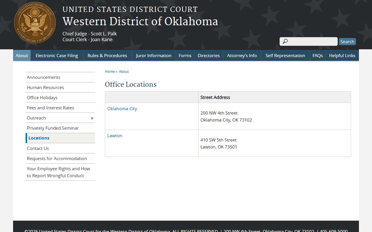 Western District of Oklahoma office locations for Jackson County federal court records
