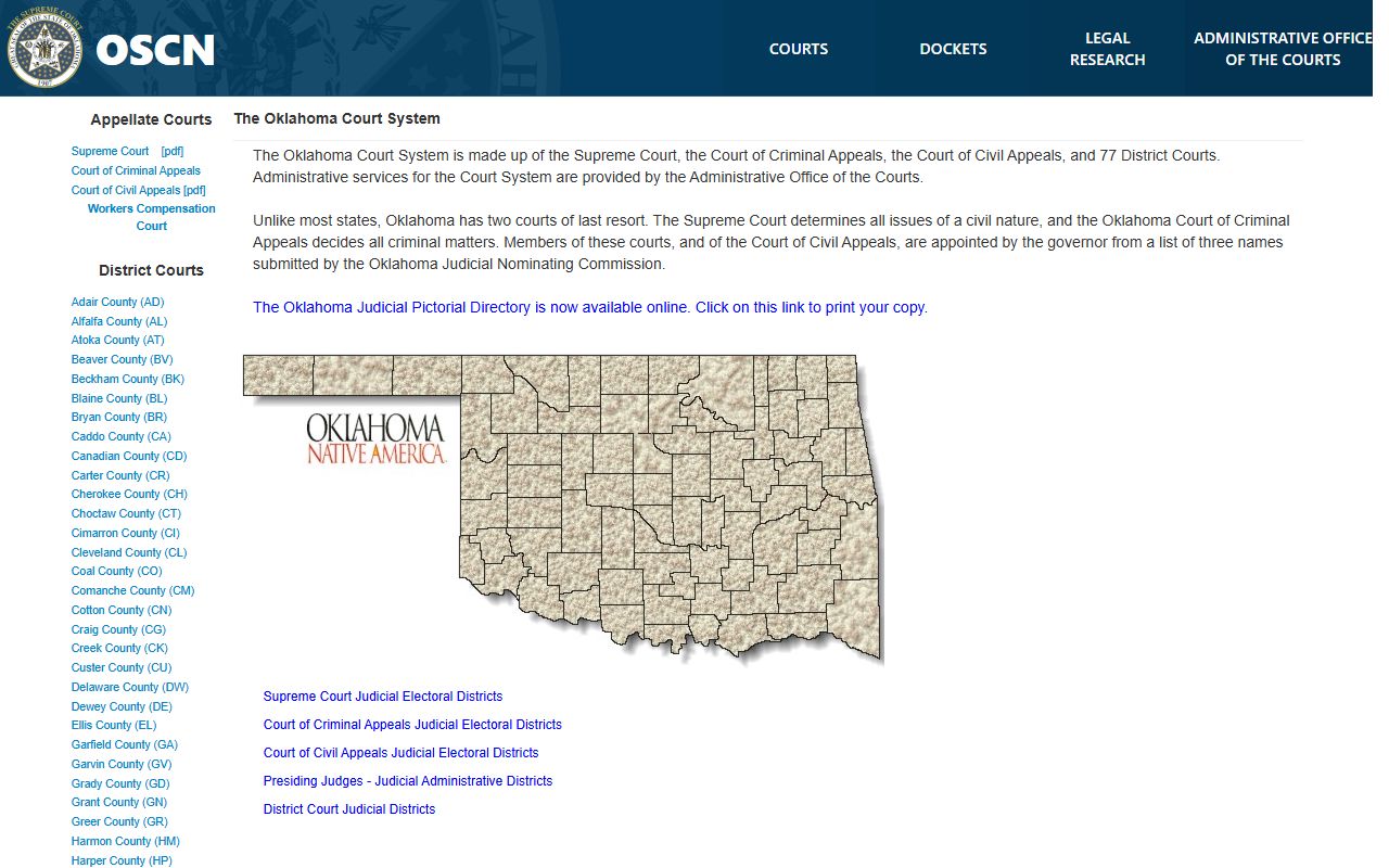 Jackson County court records context on the OSCN Oklahoma Courts hierarchy page