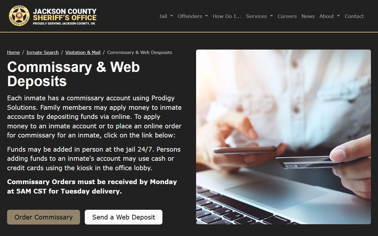 Jackson County jail commissary and web deposit information