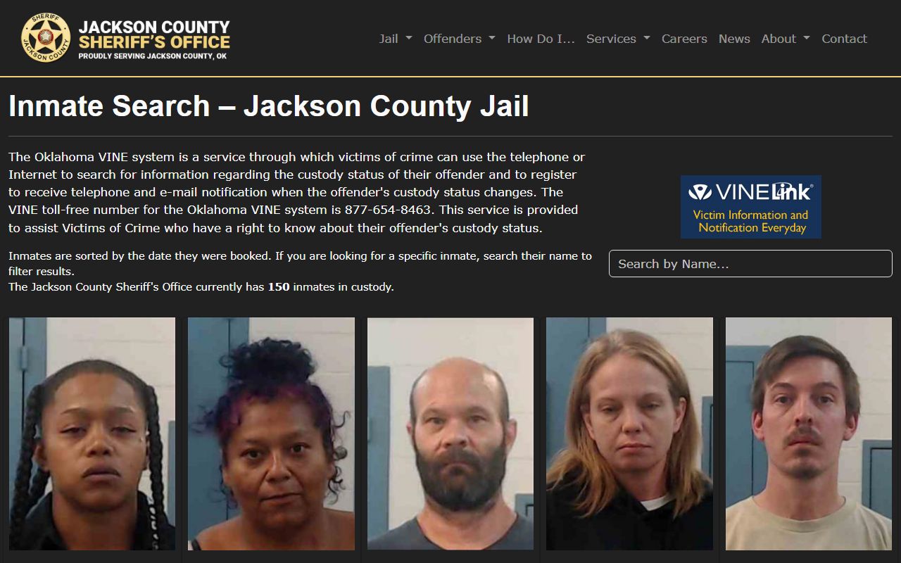 Jackson County inmate search and jail roster page