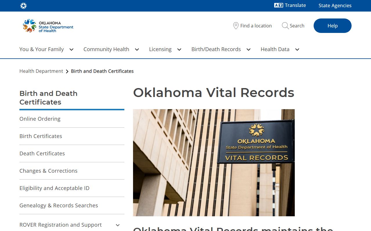Oklahoma State Department of Health page on Jackson County marriage and divorce records