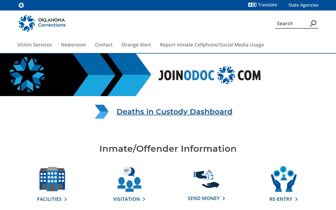 Oklahoma Department of Corrections site used for Jackson County warrant and fugitive lookups